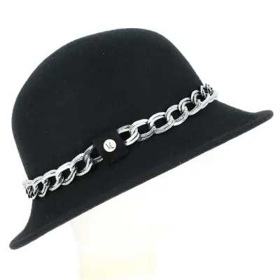 Chapeau cloche Chaîne feutre laine Noir - Traclet