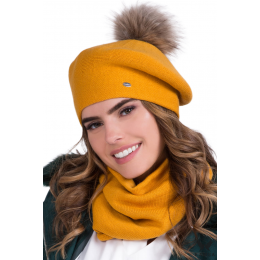 Women's Bella Beret with Mustard Yellow Pom-pom - Traclet