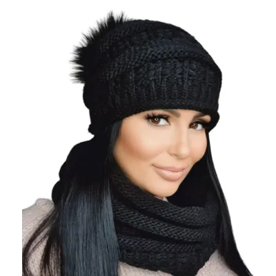 Pom Pom Beanie & Liana Snood Set Black - TRACLET Reference: 17492| Traclet Hat Shop