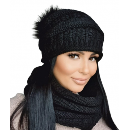 Liana Beige Bonnet Pompon & Snood Set - TRACLE