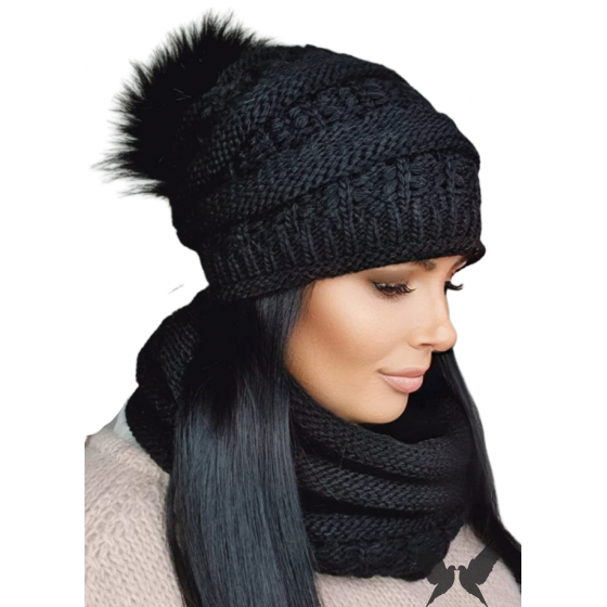 Ensemble Bonnet Pompon & snood Liana Taupe - TRACLET