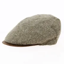 Flat beige herringbone cap with brown peak - Traclet