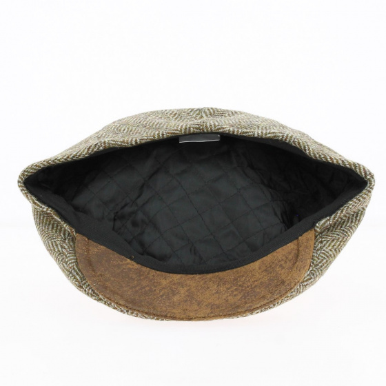 Flat beige herringbone cap with brown peak - Traclet