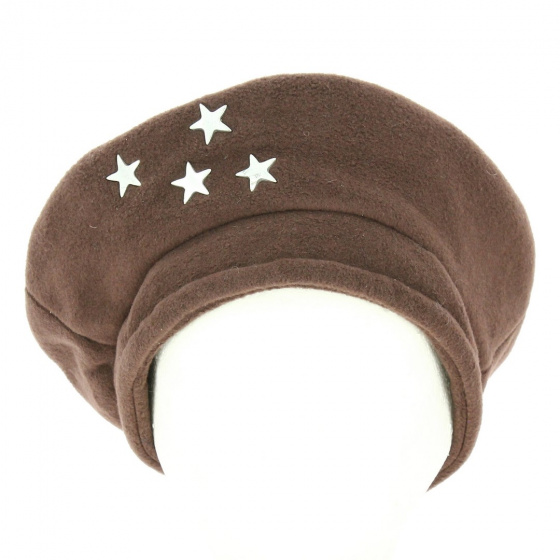 Fleece beret with brown metal star - Angiolo