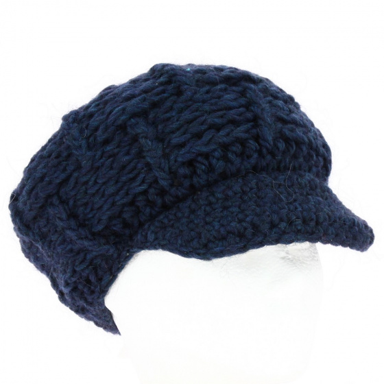 Bonnet /casquette en crochet - bleu marine (noir)/rouge - garçon