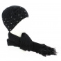 Black Wool Fringe Scarf Strass Beanie Set- Traclet