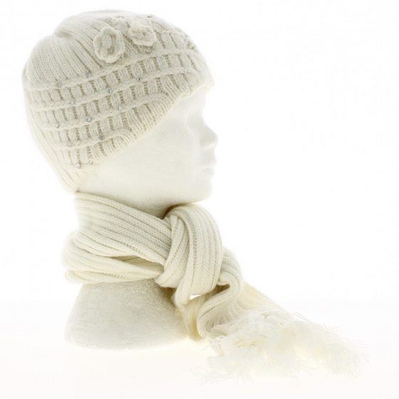 Beanie Strass Scarf Fringe Wool ecru - Traclet