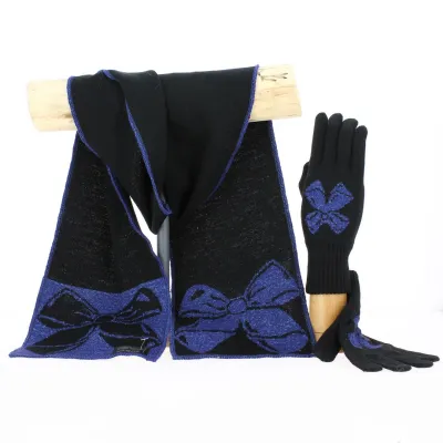 Ensemble Echarpe et Gants Nœud Laine bleu - Traclet