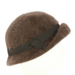 Brown Angora Cloche Hat - Traclet