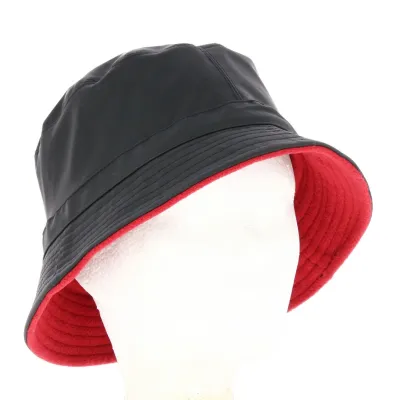 Bob Imitation Cuir Noir Doublure polaire colorée rouge - Traclet