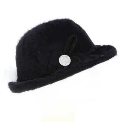 Chapeau Cloche Angora Fleur Noir - Traclet
