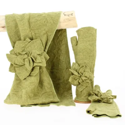 Ensemble Echarpe et Mitaines Fleur Kaki - Traclet