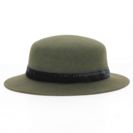 Army Green Wool Felt Boater Hat - Traclet