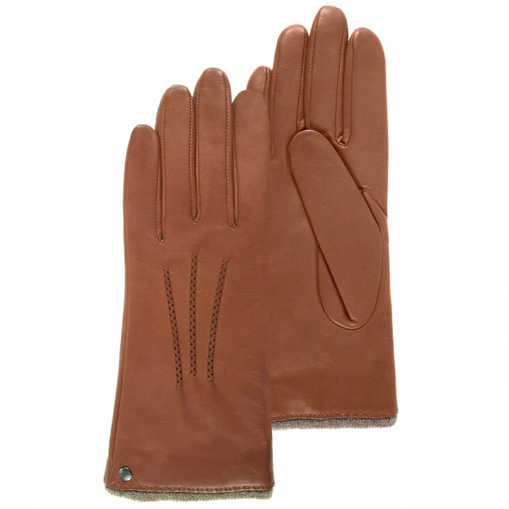 Women's Cognac Cashmere-Lined Leather Gloves - Isotoner