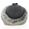 Toque Marmotte imitation cuir noir & fausse fourrure grise - Traclet