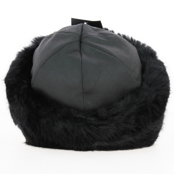 Toque Marmotte imitation black leather & black faux fur - Traclet