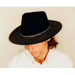 Bushwick Traveller Hat Wool & Leather Black- American Hat Makers