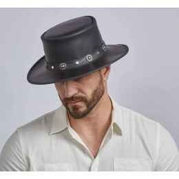 PorkPie Silverado Black Leather Hat - Head'n Home