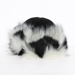 Mounkou-Sardyk fur hat in black leather with black and white fur