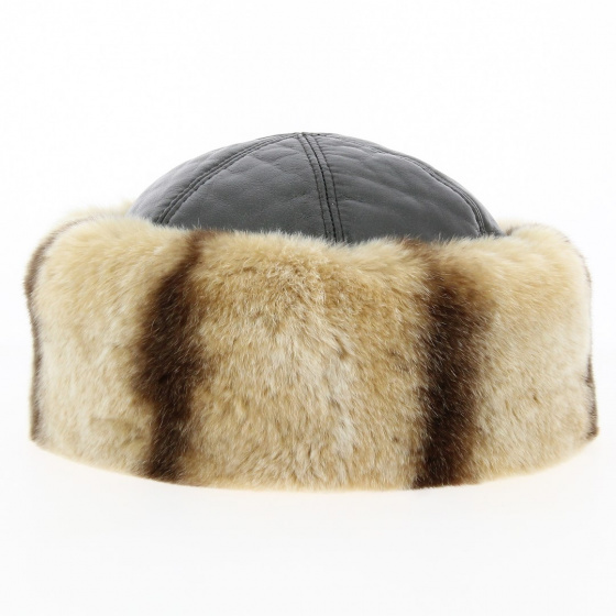 Toque Cappello Cuir & Fourrure Lapin Beige- Anna Rizzo