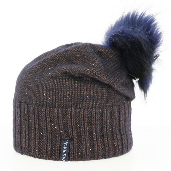 Miriade Long Bonnet with copper and navy Pompon - Kristo Miriade Long Bonnet with copper and navy Pompon - Kristo