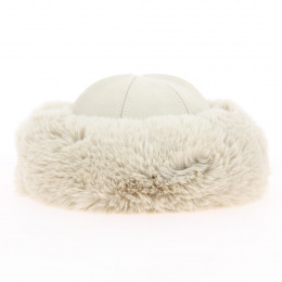 Toque Ivanova Cuir Ecru & Fausse Fourrure Blanche - Traclet