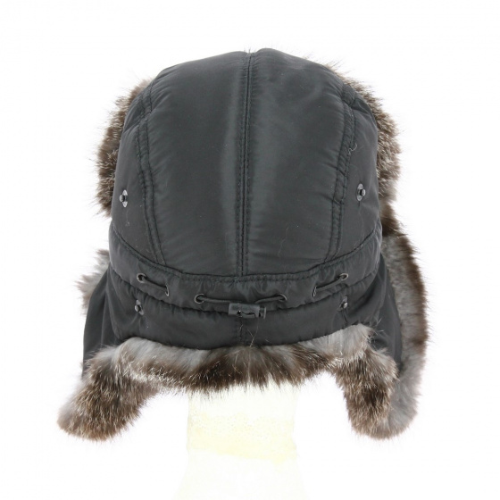 Black Polyester Rabbit Fur Ushanka Hat - Traclet
