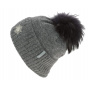 Betty Fur Pompom Beanie Grey Wool - Kristo