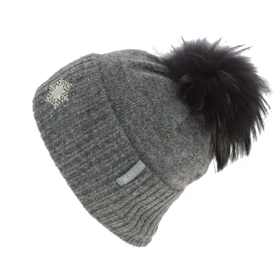 Bonnet Pompon Fourrure Betty Laine Gris - Kristo