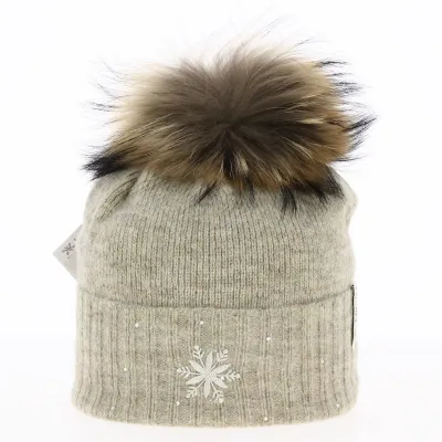 Bonnet Pompon Fourrure Betty Laine Beige - Kristo Reference : 7710 | Chapellerie Traclet