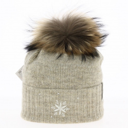 Betty Wool Beanie with Fur Pom-Pom Brown - Kristo