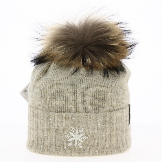 Betty Wool Beanie with Fur Pom-Pom Brown - Kristo