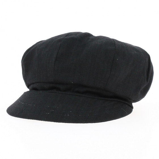 Elorine Black Linen Newsboy Cap - Mtm