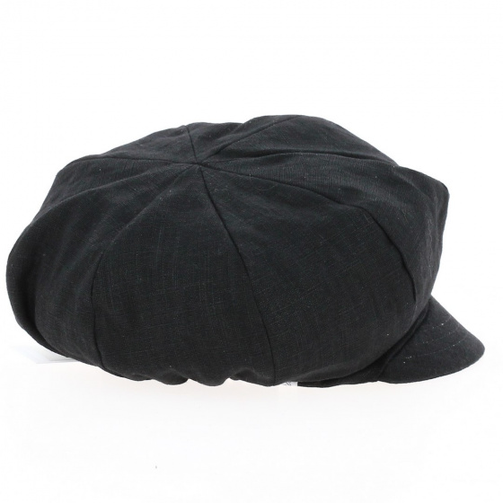 Elorine Black Linen Newsboy Cap - Mtm