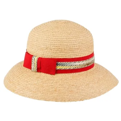 Capeline Raphia Naturelle Rouge - Taffta