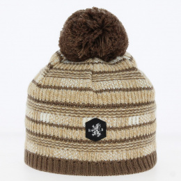 Bonnet Pompon Saint-Gildas Taupe - Blanc Bonnet