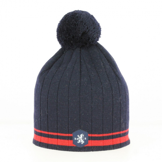 Bonnet Pompon Laine Sancy Marine - Blanc Bonnet