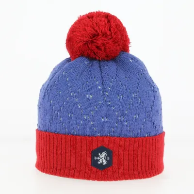 Bonnet Pompon Laine London Rouge et bleu - Blanc Bonnet