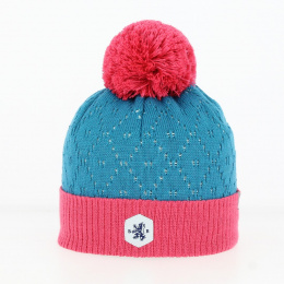 Pink and Turquoise London Wool Pompon Beanie - White Beanie