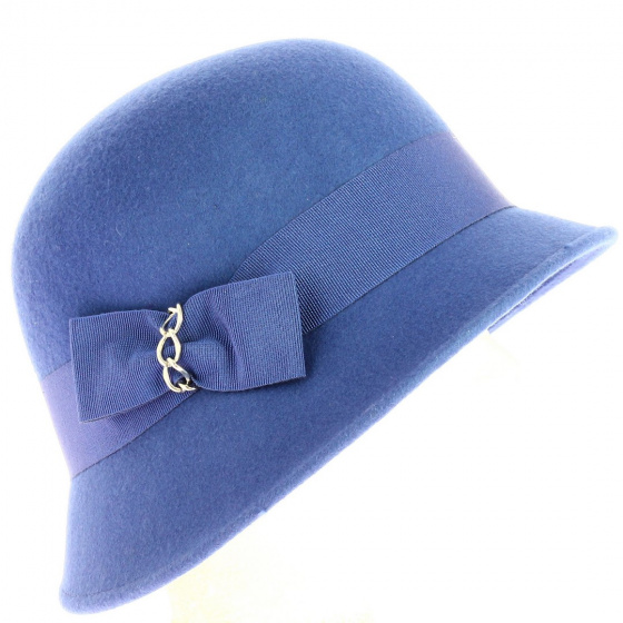 Maithe Cloche Hat Royal Blue Wool Felt - Traclet