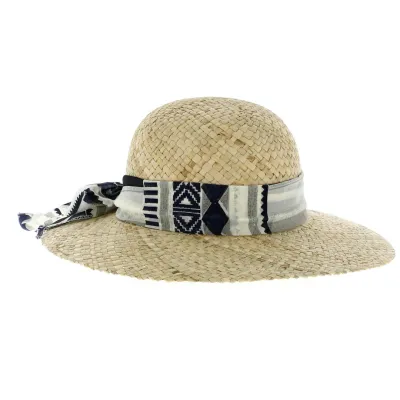 Natural Straw Graphic Ribbon Capeline- Traclet