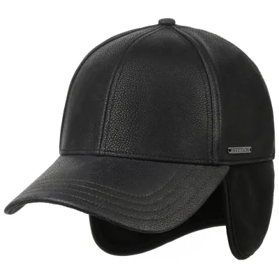 Casquette Baseball Cache-Oreilles Cuir Noir - Stetson
