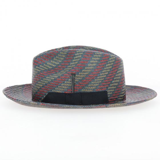 Red and Gold Panama Straw Fedora Hat - Bailey