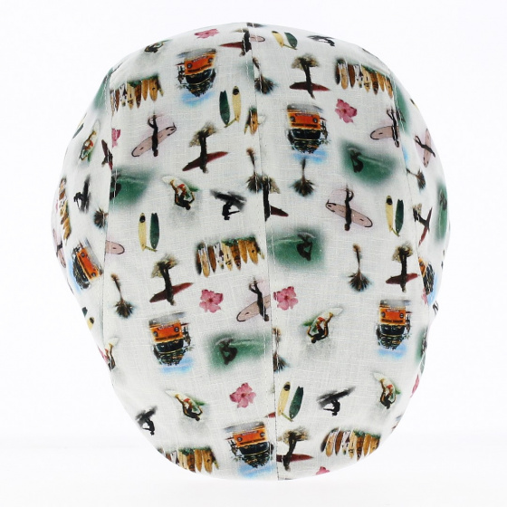 Paperino Flat Cap White Cotton Hawaiian Pattern - Traclet