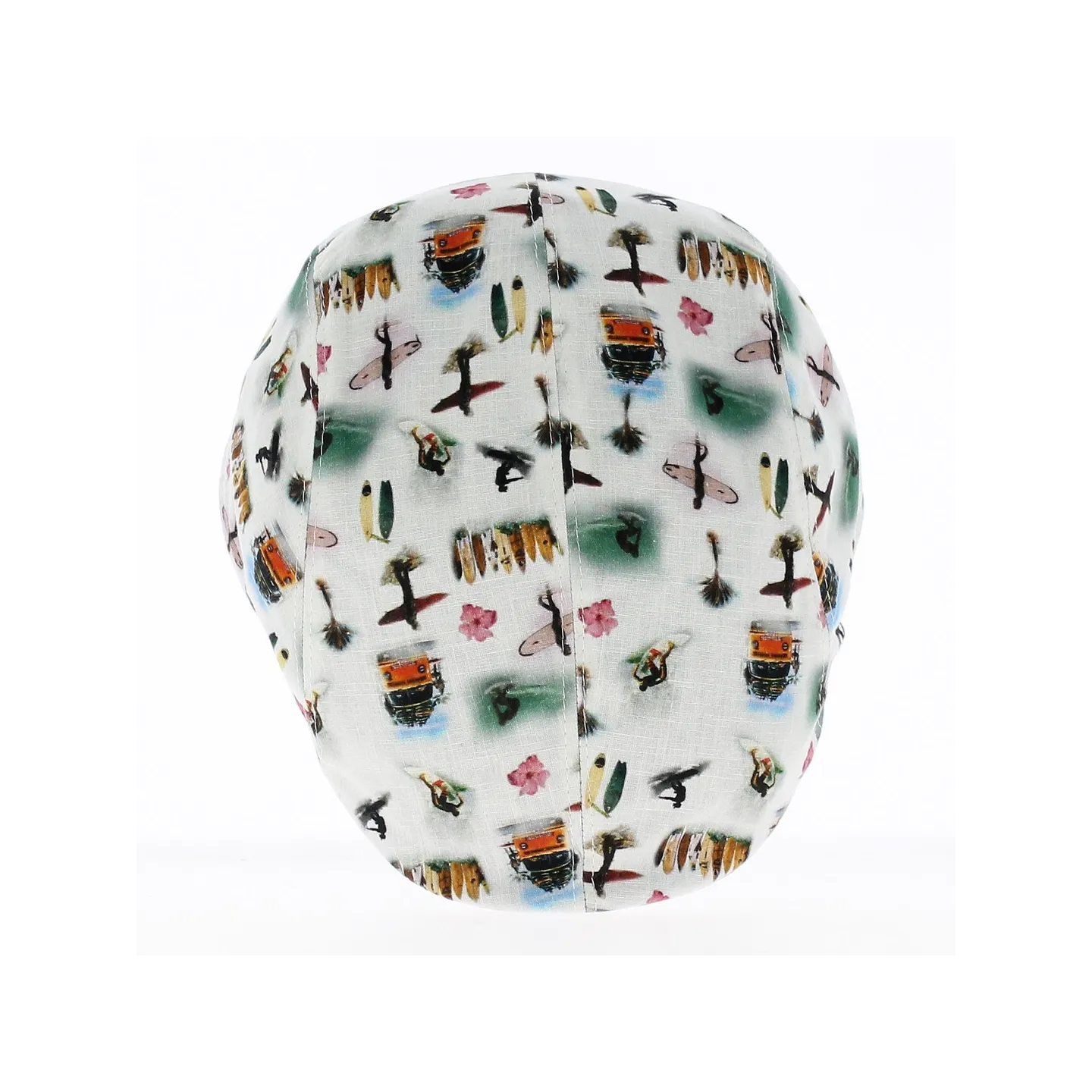 Paperino Flat Cap White Cotton Hawaiian Pattern - Traclet