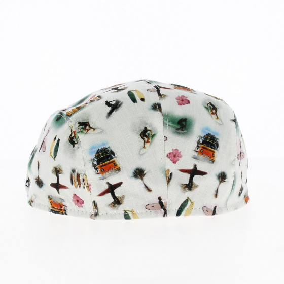 Paperino Flat Cap White Cotton Hawaiian Pattern - Traclet