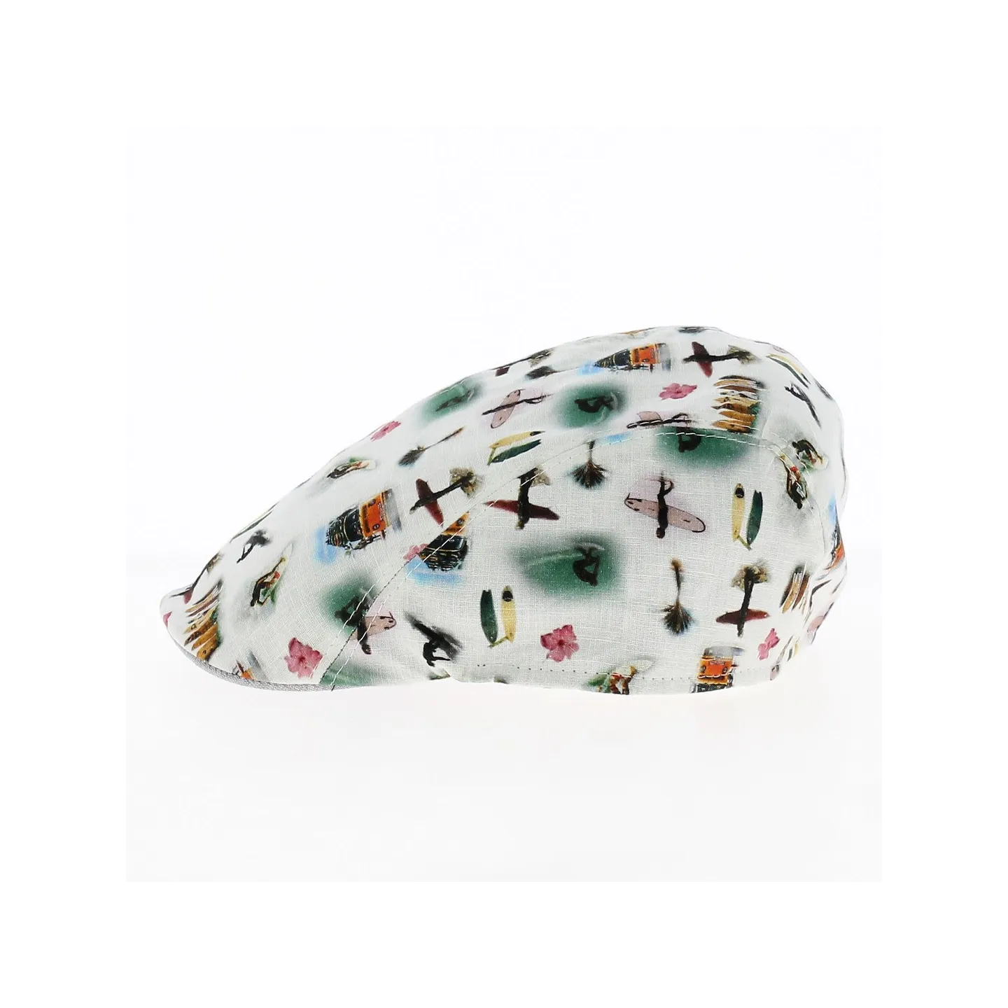 Paperino Flat Cap White Cotton Hawaiian Pattern - Traclet