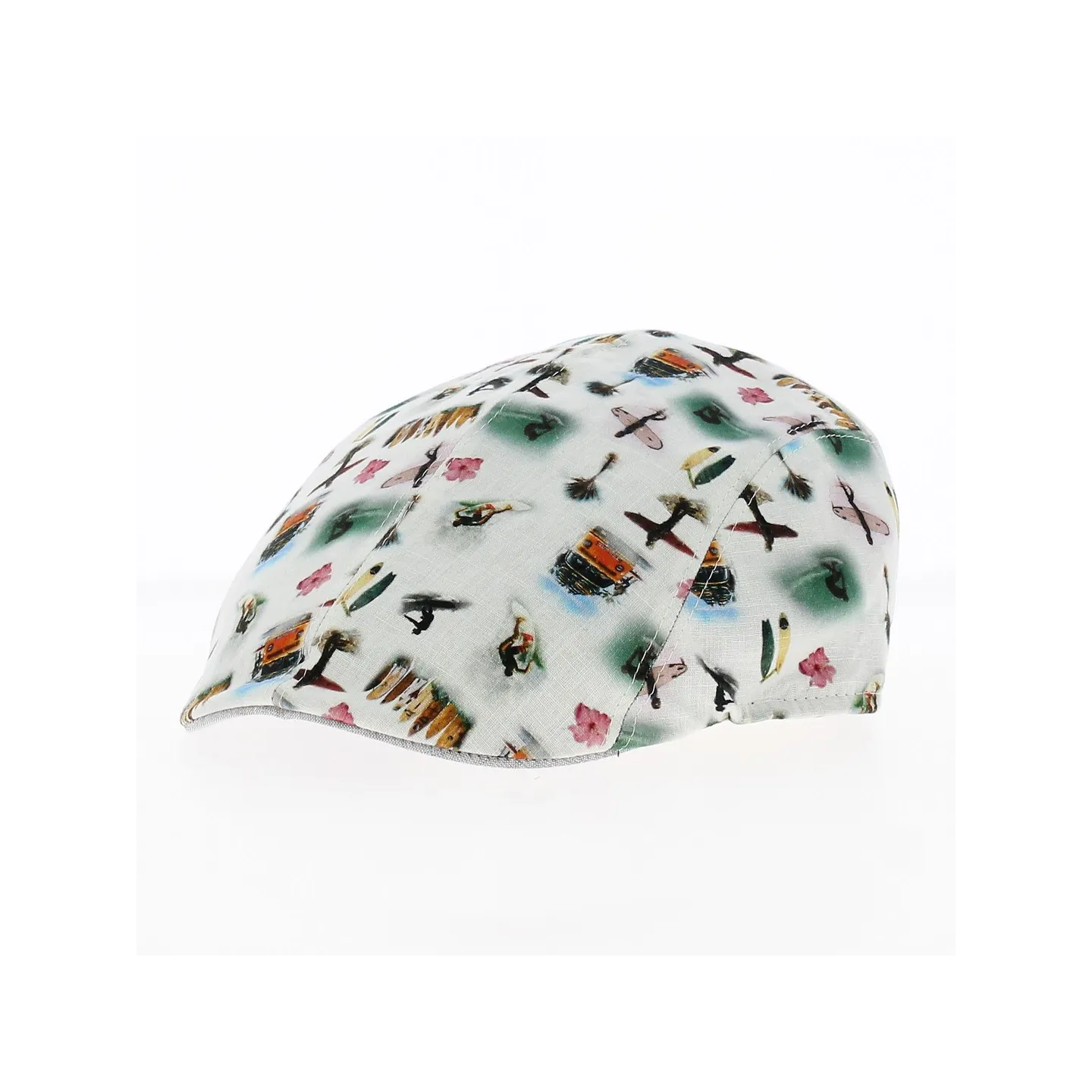 Paperino Flat Cap White Cotton Hawaiian Pattern - Traclet