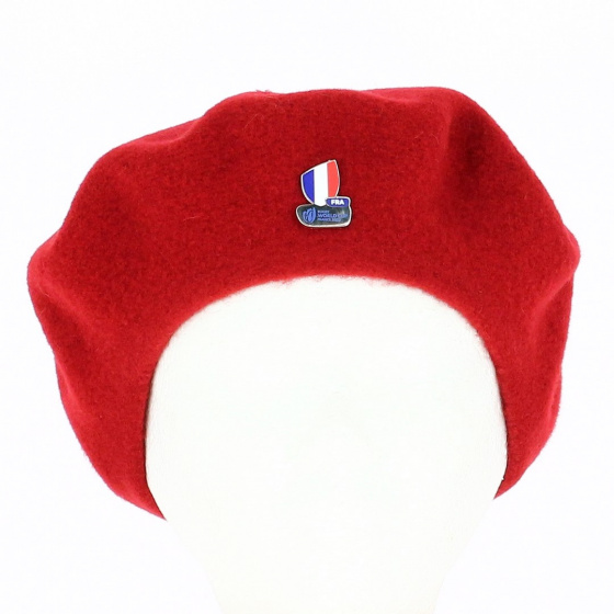 Béret rouge avec pin's XV de France Rugby - Laulhère