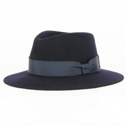 Chester Navy Wool Felt Fedora Hat - Traclet